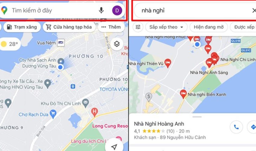 Tìm nhà nghỉ 24/24 bằng google maps